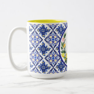 Tasse 2 Couleurs Demoiselle d'honneur Citrons Bleu Tuiles Italienne