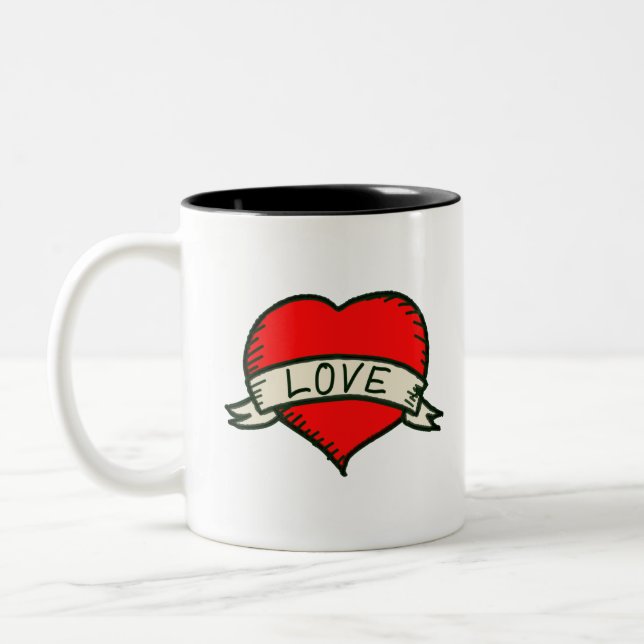 Tasse 2 Couleurs Dessin en forme de coeur (Gauche)