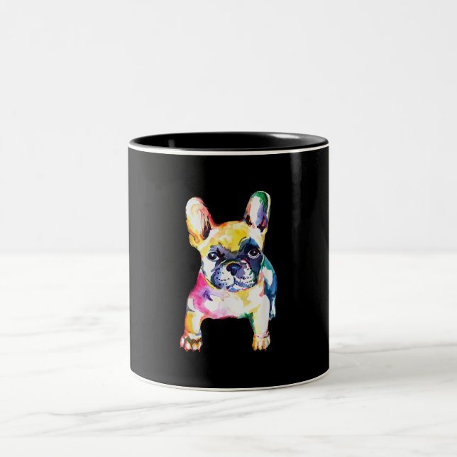 Tasse 2 Couleurs Dessin Français Bulldog original aquarelle (Centre)