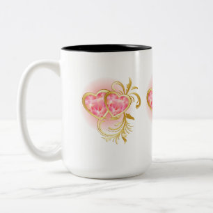 Tasse 2 Couleurs Deux Coeurs Joints Rose