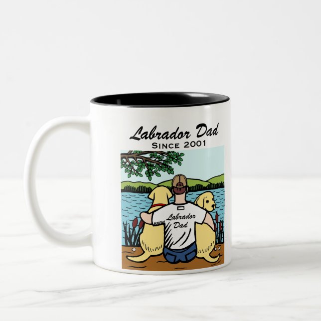 Tasse 2 Couleurs Deux Labradors jaune et papa (Gauche)
