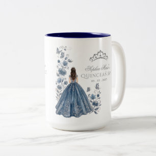 Tasse 2 Couleurs Diadème papillon floral argenté bleu Quinceañera