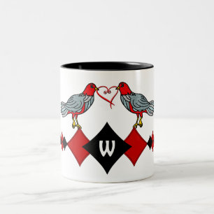 Tasse 2 Couleurs Diamants rétro, Oiseaux et vers cardiaques_Monogra