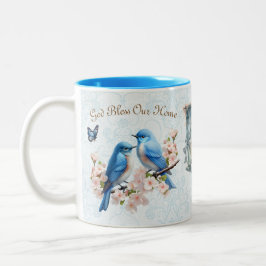 Tasse 2 Couleurs Dieu bénisse notre maison Bluebird Floral Damask