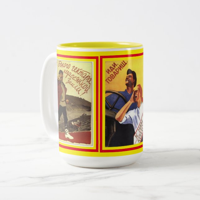Tasse 2 Couleurs Différents Ancien Classique 1939 Affiches soviétiq (Devant gauche)