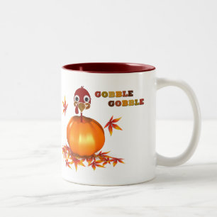 Tasse 2 Couleurs Dinde drôle de Thanksgiving dans une citrouille - 