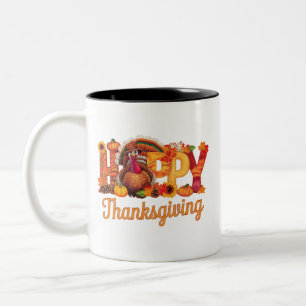 Tasse 2 Couleurs Dindes de Thanksgiving heureux tombent