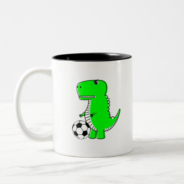 Tasse 2 Couleurs Dinosaure Vert Aime Le Football (Gauche)