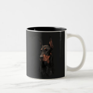 Tasse 2 Couleurs Doberman Pinscher, Carré Mur Horloge T-shirt Butto