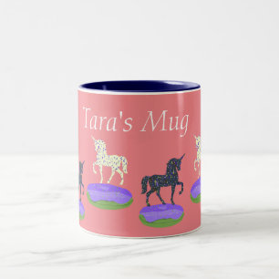 Tasse 2 Couleurs Donuts Unicorns Nom personnalisé