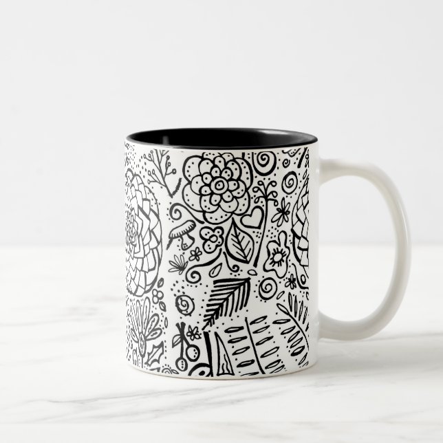 Tasse 2 Couleurs doodle floral (Droit)