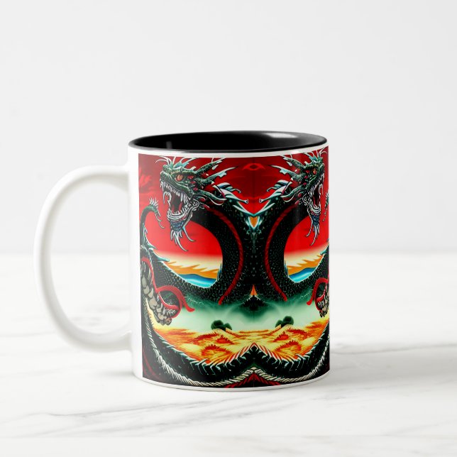 TASSE 2 COULEURS DRAGON ASIATIQUE JETER UN COUP D'OEIL (Gauche)