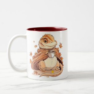 Tasse 2 Couleurs Dragon barbu dans une couverture - Café automnal c