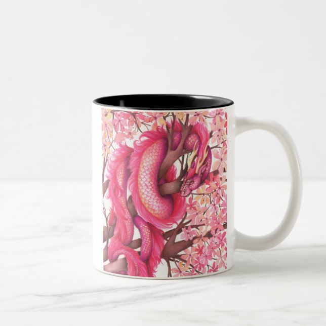 Tasse 2 Couleurs Dragon de fleurs roses (Droit)