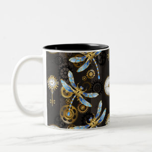 Tasse 2 Couleurs Dragonflies de Steampunk sur arrière - plan rayé b