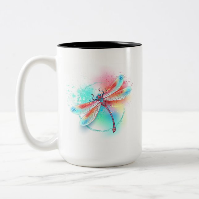 Tasse 2 Couleurs Dragonfly rouge sur l'arrière - plan aquarelle (Gauche)