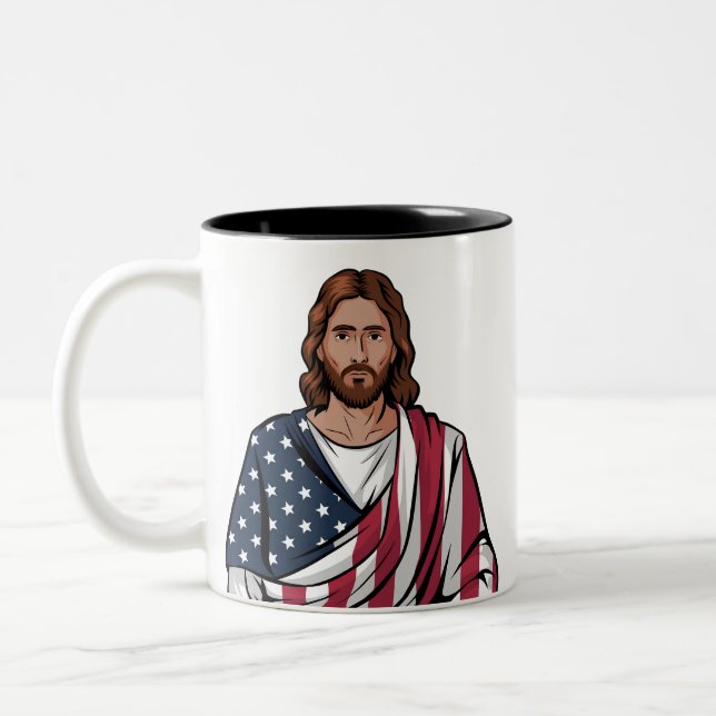 Tasse 2 Couleurs Drapeau américain et Jésus (Gauche)