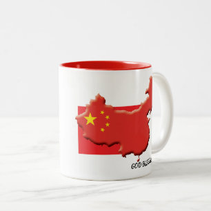 Tasse 2 Couleurs Drapeau Chinois Dieu bénisse l'écriture personnali