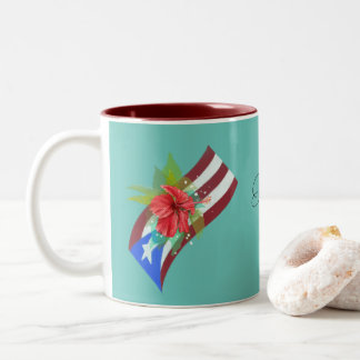 Tasse 2 Couleurs Drapeau Porto Rico avec flor de maga