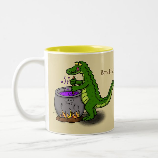 Tasse 2 Couleurs Drôle alligator vert cuisine dessin animé (Gauche)