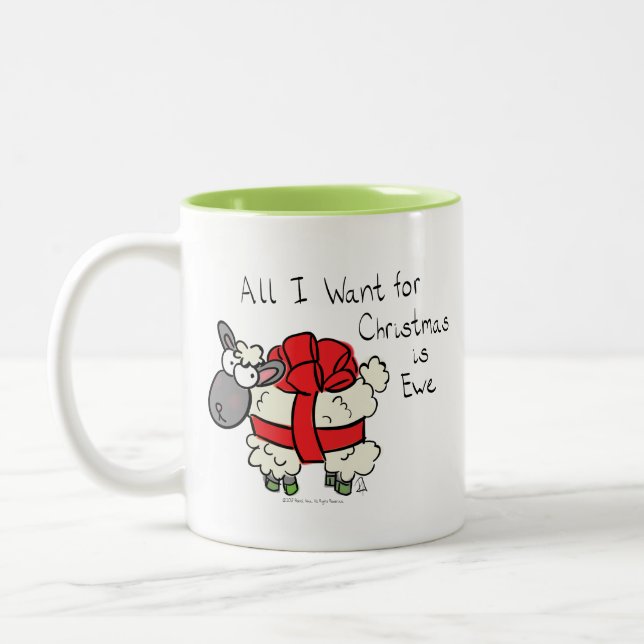 Tasse 2 Couleurs Drôle Caricature de mouton de Noël (Gauche)