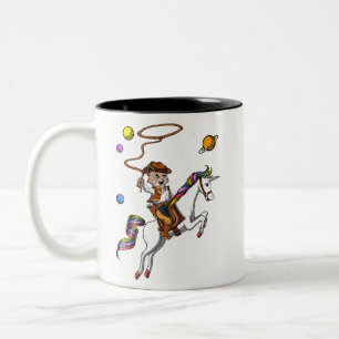 Tasse 2 Couleurs Drôle Cat Cowboy équitation Unicorne Espace Extéri