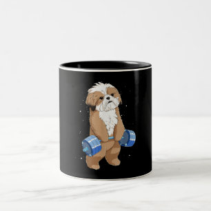 Tasse 2 Couleurs Drôle Chien haltérophilie Shih Tzu