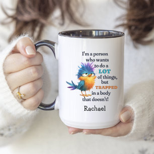 Tasse 2 Couleurs Drôle Citation Sarcastique Oiseau Lazy Procrastina