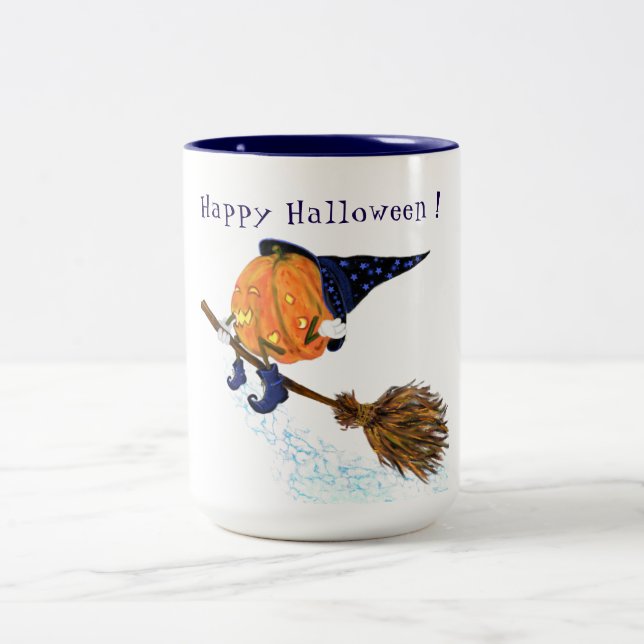 Tasse 2 Couleurs Drôle Halloween Citrouille de sorcière de café d'H (Centre)