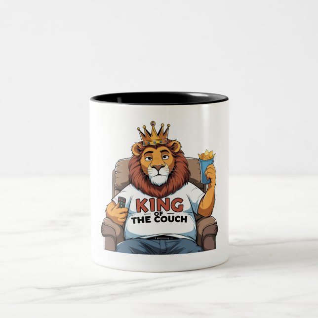 Tasse 2 Couleurs Drôle Lion Papa - Roi du Canapé (Centre)