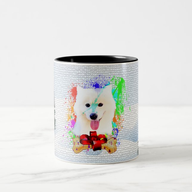 Tasse 2 Couleurs Drôle mignon Samoyé Chien Noël (Centre)