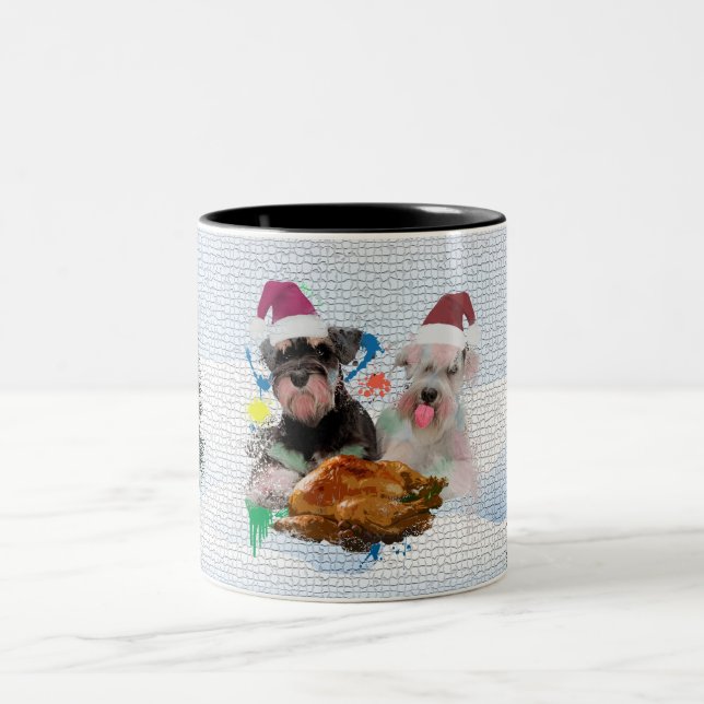 Tasse 2 Couleurs Drôle mignon Schnauzer Chien Noël (Centre)