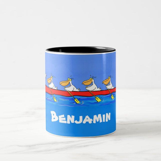Tasse 2 Couleurs Drôle pélicans rameurs dessin animé (Centre)