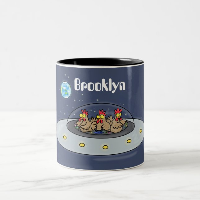 Tasse 2 Couleurs Drôle poule dans l'espace dessin animé (Centre)