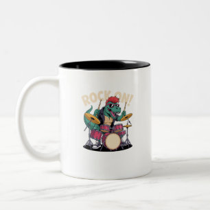 Tasse 2 Couleurs Drummer Dinosaure T-Rex Punk Rock - Percussion