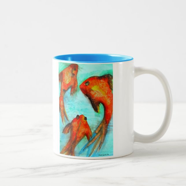 Tasse 2 Couleurs Eau de poisson rouge orange orientale art original (Droit)