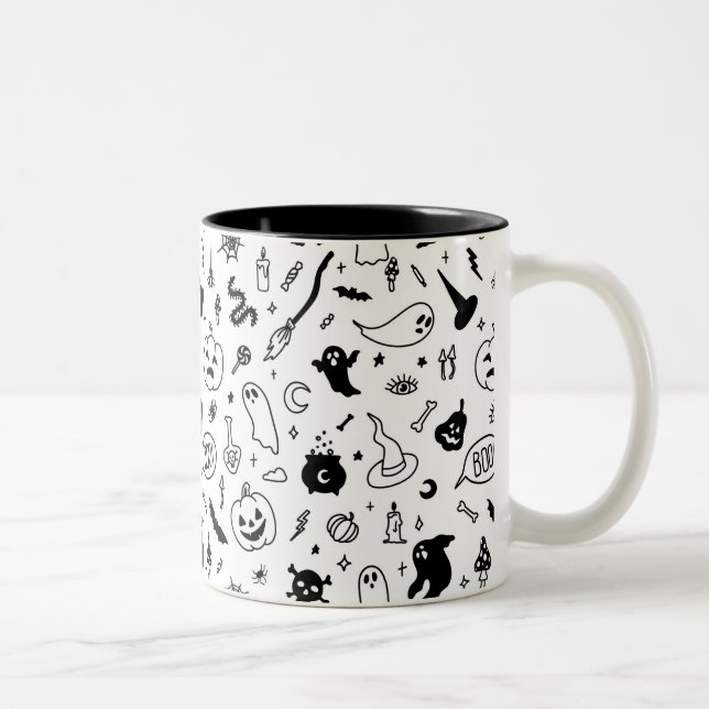 Tasse 2 Couleurs éffrayant doodé de fête d'halloween effrayant (Droit)