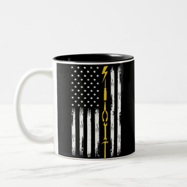 Tasse 2 Couleurs Electricien US Drapeau Outils pour Electriciens (Gauche)
