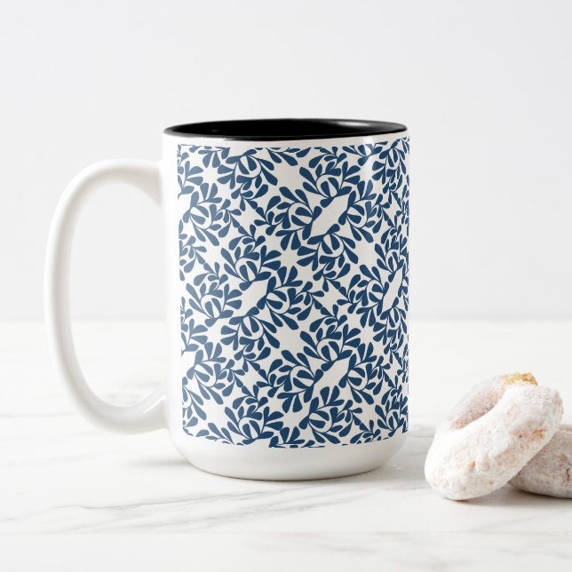 Tasse 2 Couleurs Élégance Feuille bleue (Avec donut)