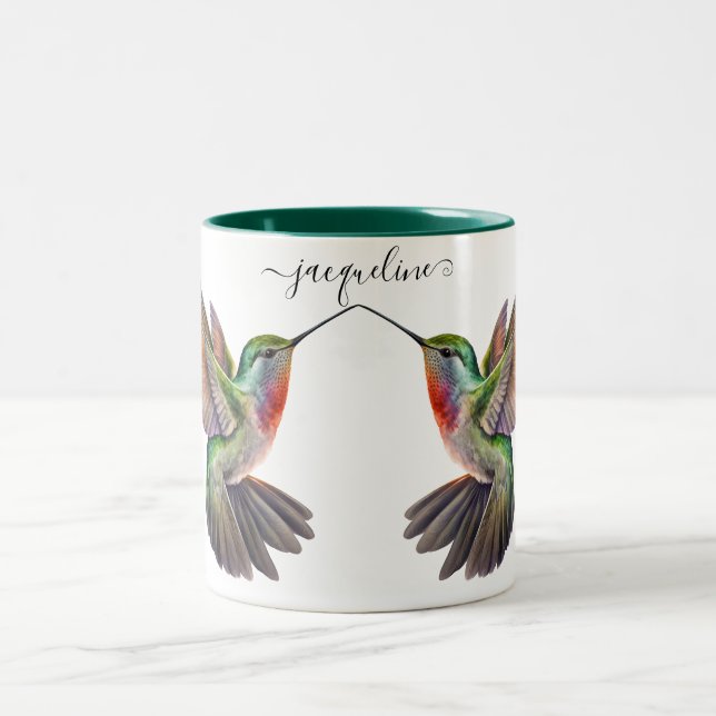 Tasse 2 Couleurs Elégant Aquarelle Colibri Nom personnalisé (Centre)