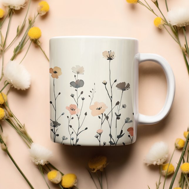 Tasse 2 Couleurs Elégant aquarelle Fleur sauvage rustique (Créateur téléchargé)