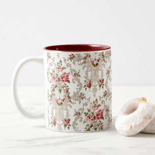 Tasse 2 Couleurs Élégant Arrière - plan Floral-Blanc de Rococo
