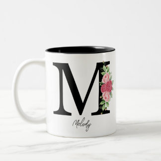 Tasse 2 Couleurs Élégant floral Personnalisé Monogramme café M