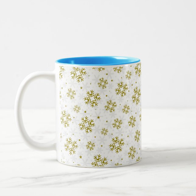 Tasse 2 Couleurs Elegant Gold Snowflake Winter Pattern (Gauche)