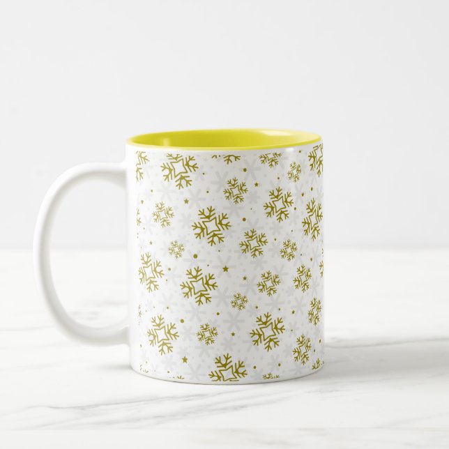 Tasse 2 Couleurs Elegant Gold Snowflake Winter Pattern (Gauche)