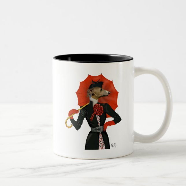 Tasse 2 Couleurs Elégant Greyhound et parapluie rouge 2 (Droit)