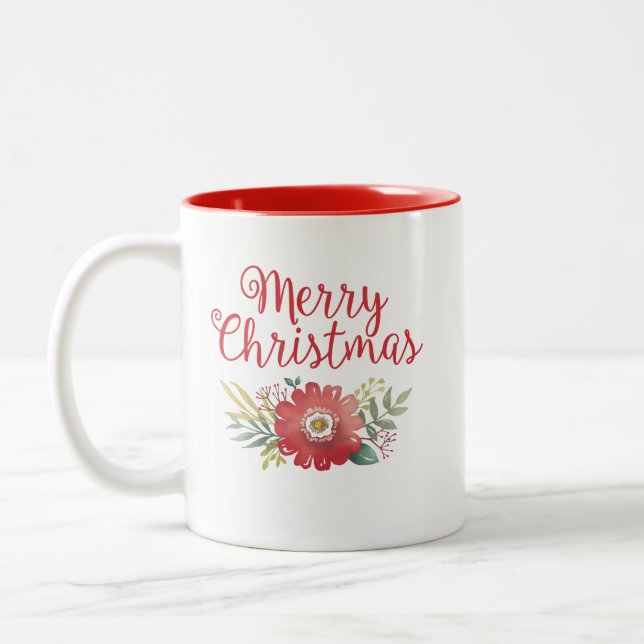 Tasse 2 Couleurs Elégant Joyeux Noël aquarelle Floral (Gauche)