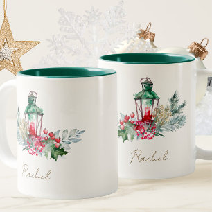 Tasse 2 Couleurs Élégant Moderne Fléau de neige doré Aquarelle Noël