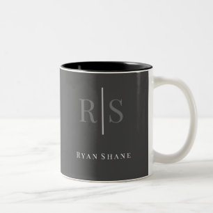 Tasse 2 Couleurs Élégant Monogramme do-it-yourself gris & Nom blanc