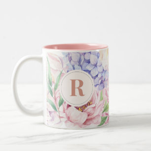 Tasse 2 Couleurs Élégant Monogramme Floral